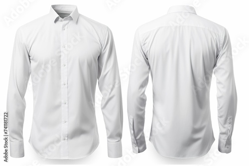 Men's white shirt front and back isolated on white, white shirt on model, men's shirt mockup