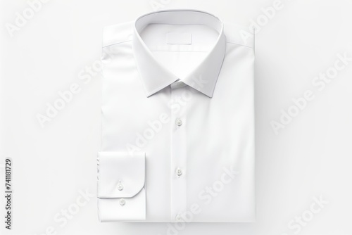 Men's white shirt isolated on white, neatly folded flat white shirt, men's shirt mockup, shirt sale, shopping website category icon photo