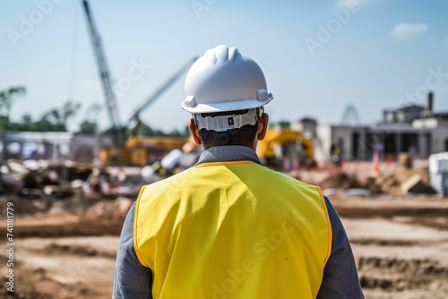 construction workers at work，Construction worker wearing safety helmet on construction site background