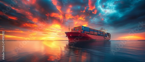 Container cargo ship, Freight shipping maritime vessel, Global business import export commerce trade