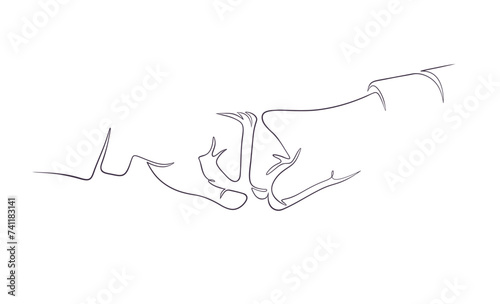 Continuous one line drawing of fist bump on white background