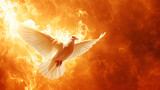 Winged dove in flames, a representation of the New Testament Holy Spirit with copy space. Generative AI