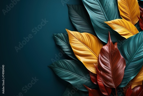 Leaves of various metallic colors cover the background  metal leaves wallpaper  creative art background  multi-purpose background composed of three-dimensional metal leaves