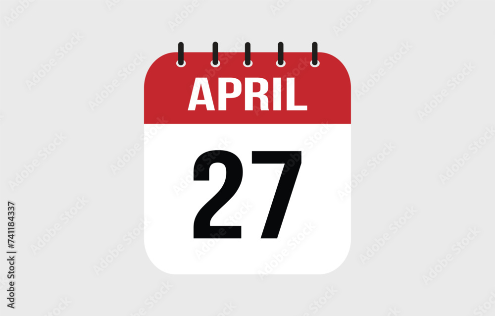27 April Calendar. April Calendar Vector Illustration. 27 April Calendar. April Calendar Vector Illustration.