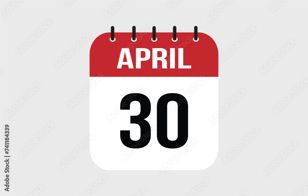 30 April Calendar. April Calendar Vector Illustration. 30 April Calendar. April Calendar Vector Illustration.