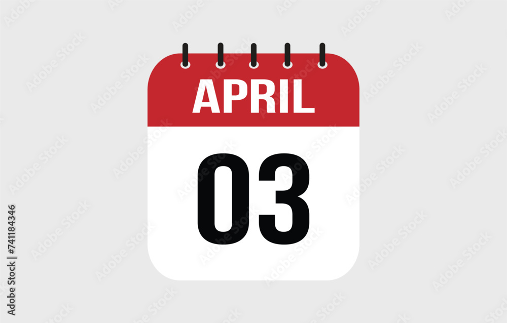 3 April Calendar. April Calendar Vector Illustration. 3 April Calendar. April Calendar Vector Illustration.