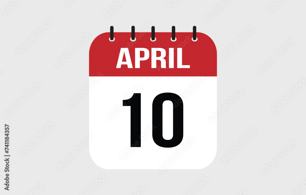 10 April Calendar. April Calendar Vector Illustration. 10 April Calendar. April Calendar Vector Illustration.