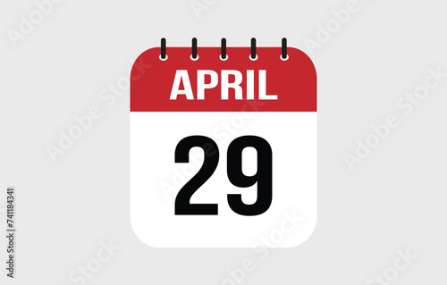 29 April Calendar. April Calendar Vector Illustration.