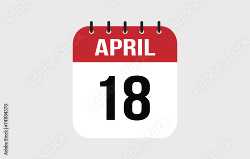 18 April Calendar. April Calendar Vector Illustration.