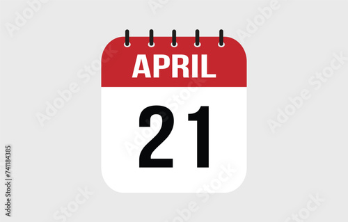 21 April Calendar. April Calendar Vector Illustration.