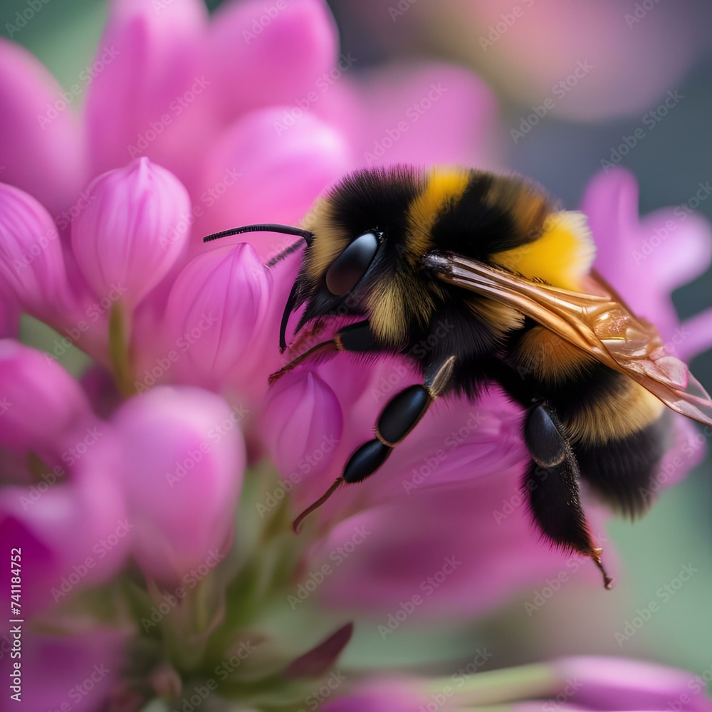 A close-up of a bumblebee collecting nectar from a bright pink flower5 A close-up of a bumblebee collecting nectar from a bright pink flower5