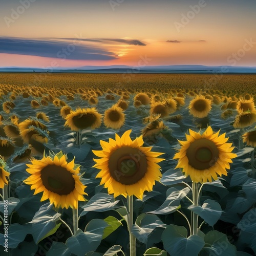 A field of sunflowers stretching towards the horizon under a clear blue sky3 photo
