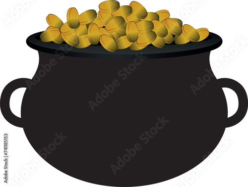 Leprechaun Pot of golden coins icon. Design element on Saint Patrick's Day theme. Vector illustration. photo