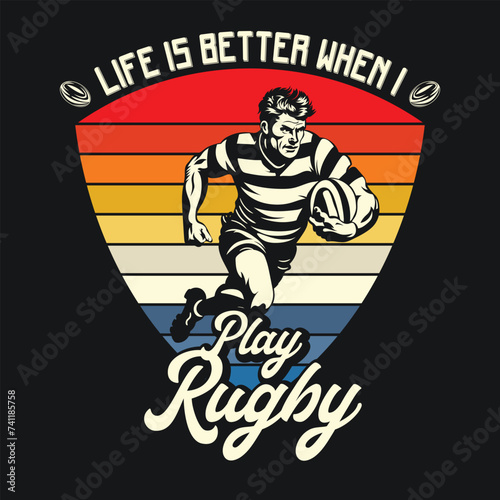 Retro Rugby Player Rugger tshirt Design Vector photo