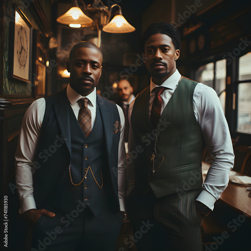 Portrait of Two Masculine and Muscular African Men in Vintage Clothes