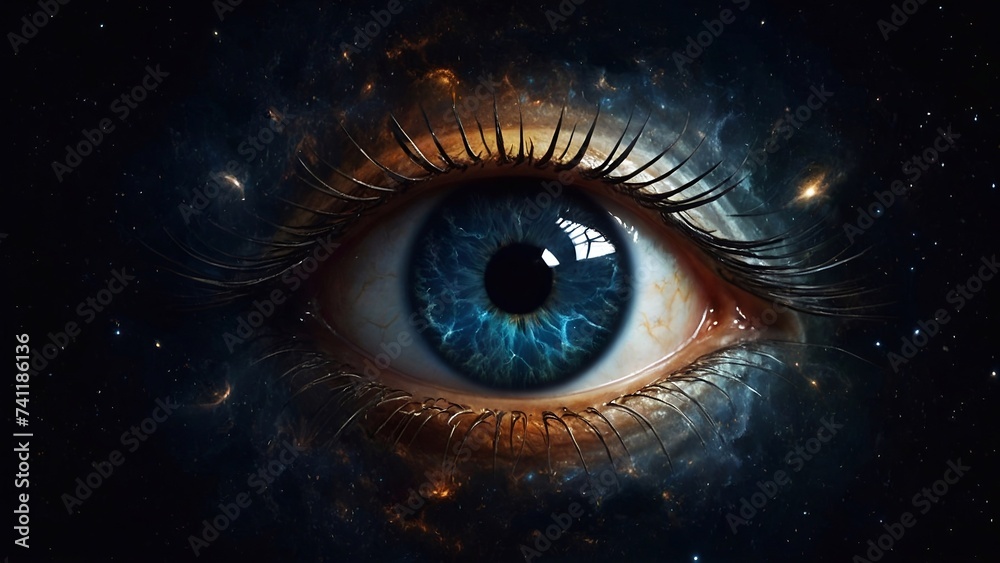 Eye of the universe in space, all seeing eye concept, spying on planets. Eye of the universe in space, all seeing eye concept, spying on planets.