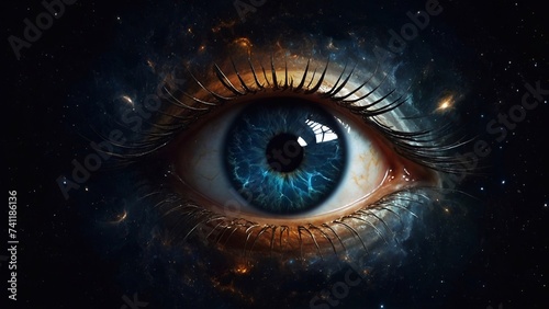 Eye of the universe in space, all seeing eye concept, spying on planets.