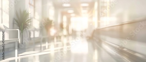Abstract interior of a hospital or clinic  a luxury hospital corridor. Blur clinic interior background Healthcare and medical concepts