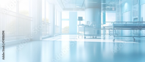 Abstract interior of a hospital or clinic: a luxury hospital corridor. Blur clinic interior background Healthcare and medical concepts © ND STOCK