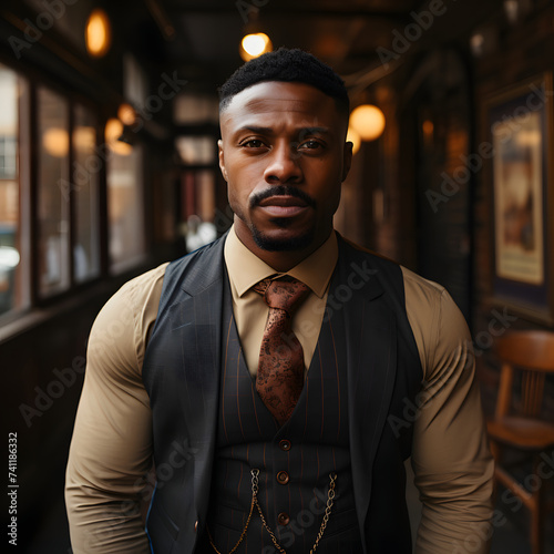 Portrait of Masculine and Muscular African Men in Vintage Clothes