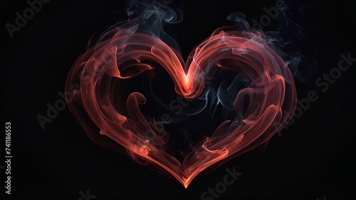 Heart made of red smokes, fire of love, power of heart concept, valentine day background.