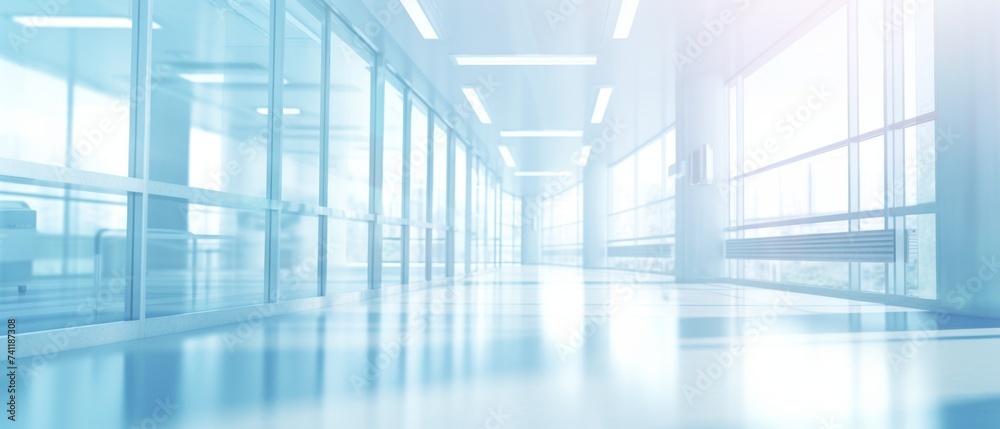 Abstract interior of a hospital or clinic: a luxury hospital corridor. Blur clinic interior background Healthcare and medical concepts Abstract interior of a hospital or clinic: a luxury hospital corridor. Blur clinic interior background Healthcare and medical concepts