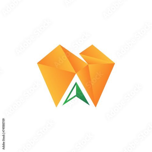Tooth dental logo with Arrow orange green color 