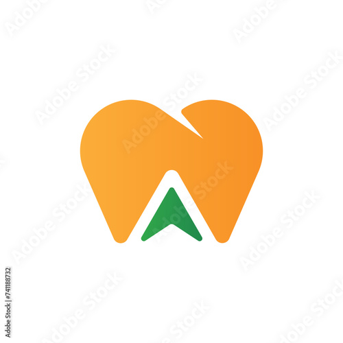 Tooth dental logo with Arrow orange green color 