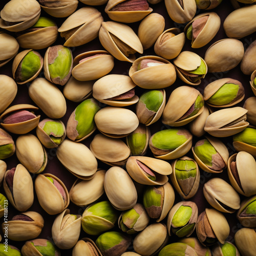 Pistachio nuts background View from above Delicious