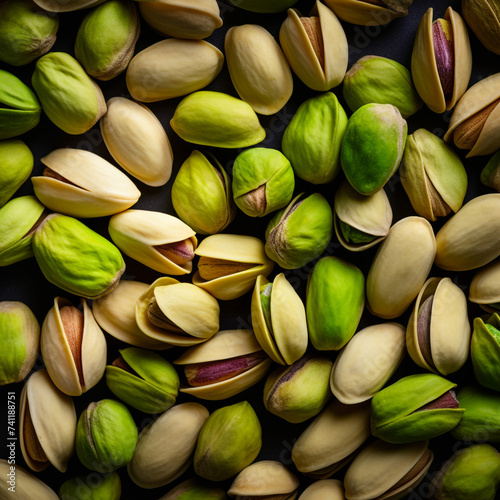 Pistachio nuts background View from above Delicious