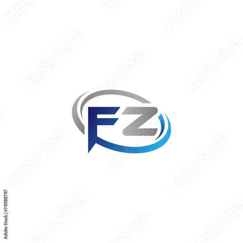 Letter fz swoosh circle blue grey color 
