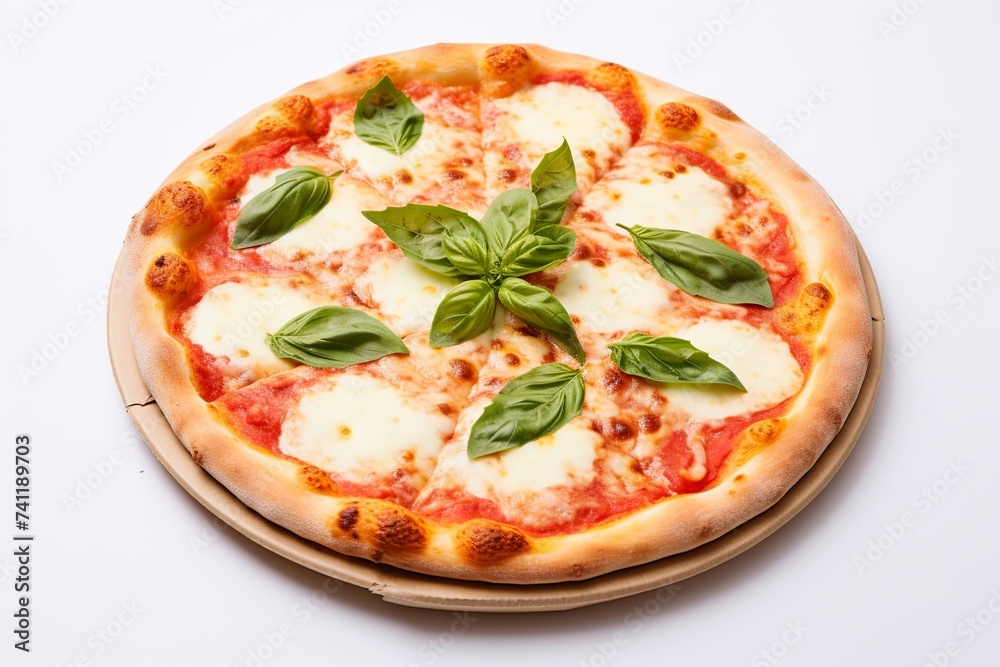 A Margherita pizza isolated on white, Top view of a whole Margherita pizza, Margherita pizza, Italian Margherita pizza, Italian pizza, Cheese pizza, easy to cut out

