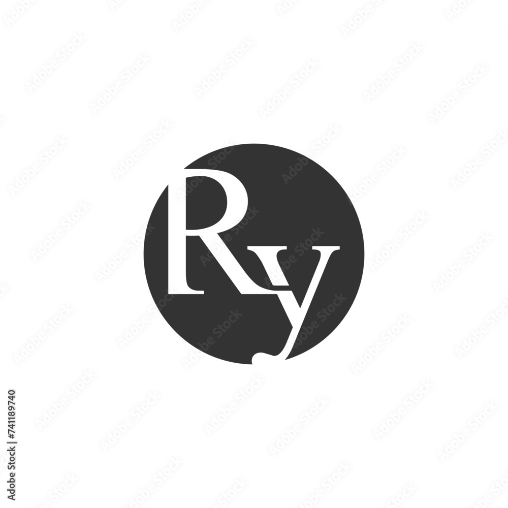 Initial alphabet circle RY logo negative space - obrazy, fototapety, plakaty 