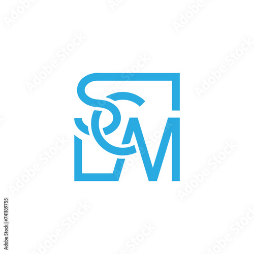 Abstract initials scm logo square line blue color