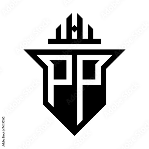 initial two letter pp shield unique logo