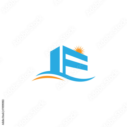 Abstract building letter F with sun and wave logo