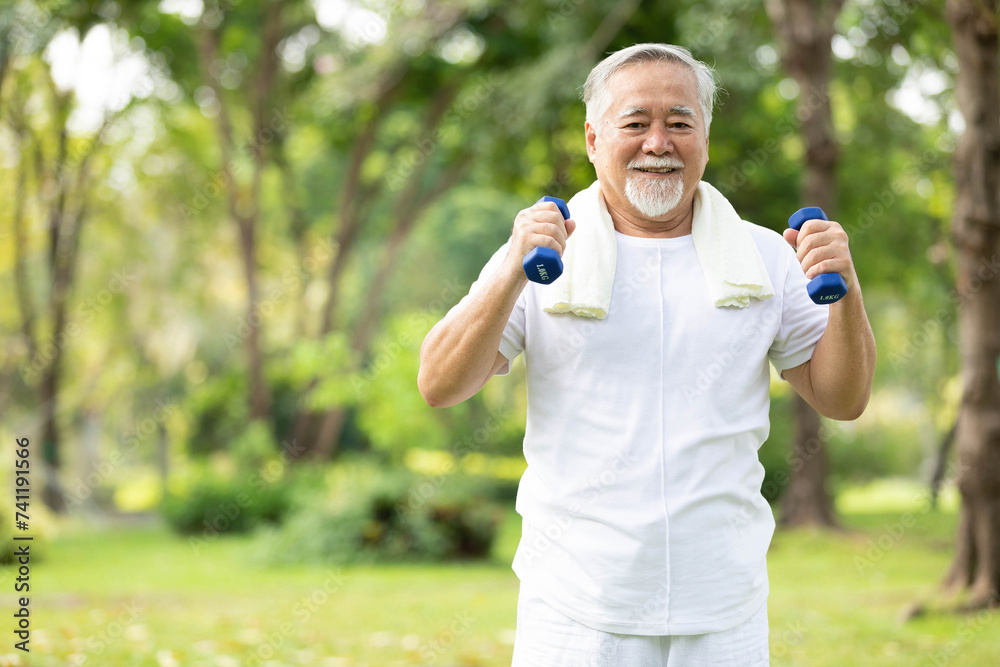 senior man exercising and lifting dumbbells in the park senior man exercising and lifting dumbbells in the park
