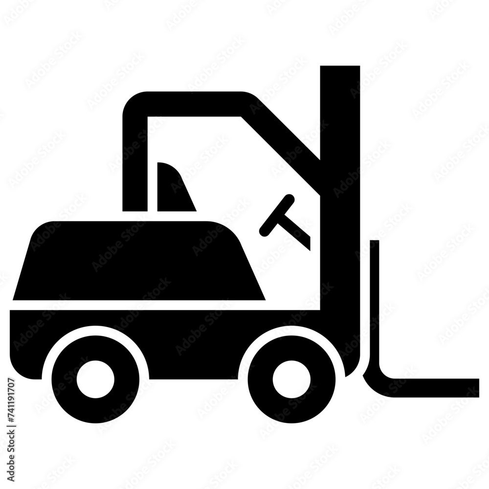 Fork lift truck, solid vector icon.