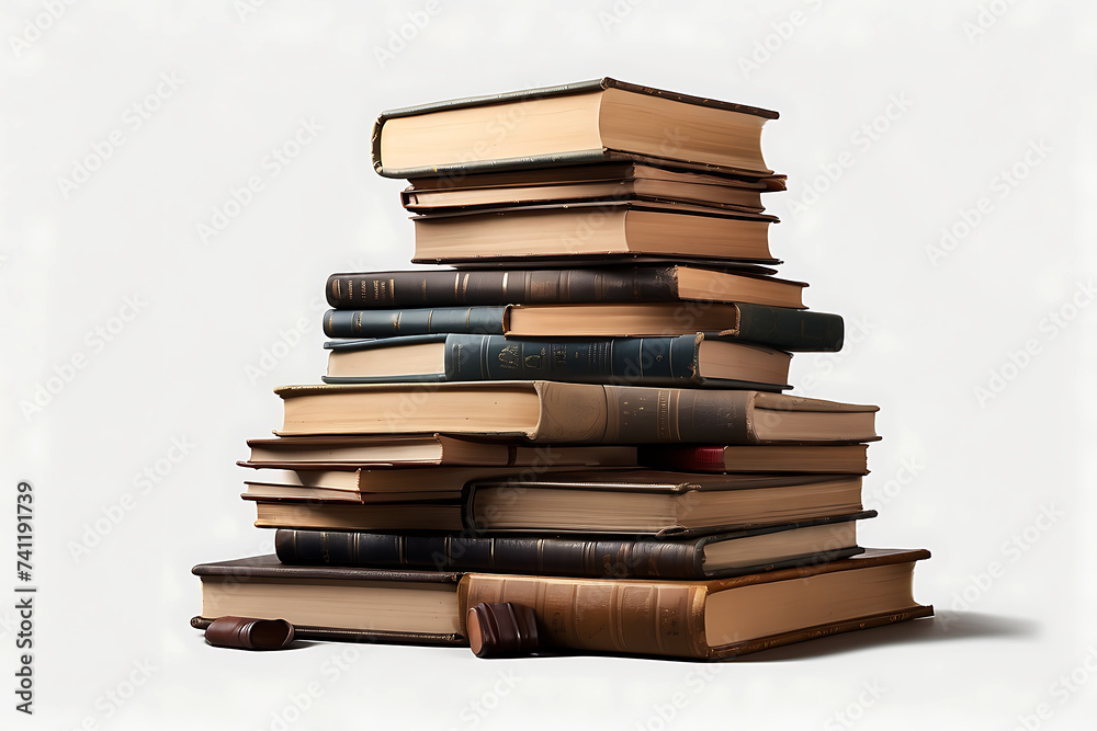 A pile of books library on a white background Ai generative. A pile of books library on a white background Ai generative.