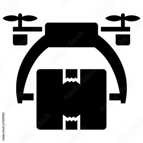 Solid detailed icon of a drone delivery camera. 