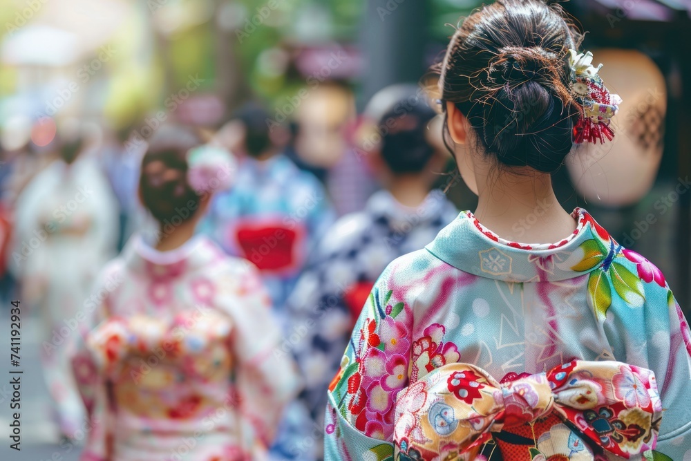 Young Japanese women in traditional Yukata dress 
