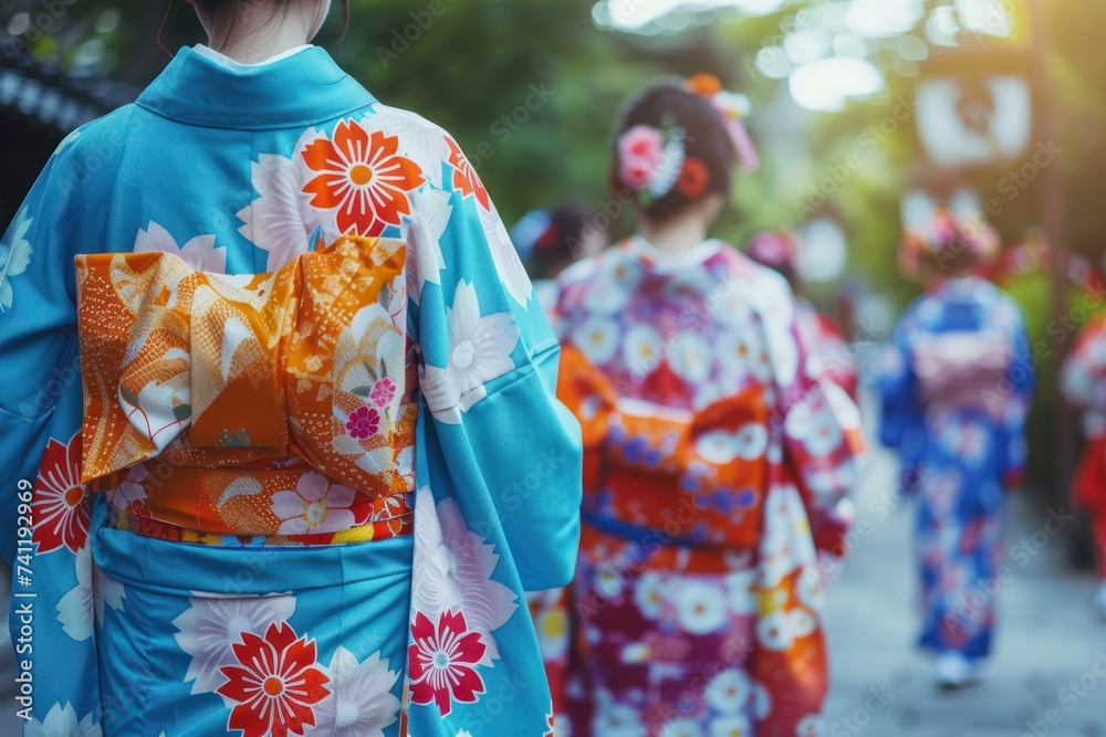 Young Japanese women in traditional Yukata dress 