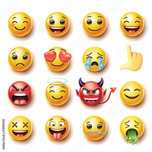 Emoji emoticons symbols icons color set.