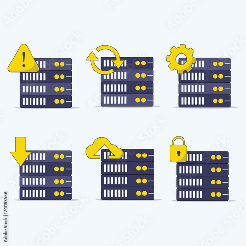 Database server icons set Vector Illustration