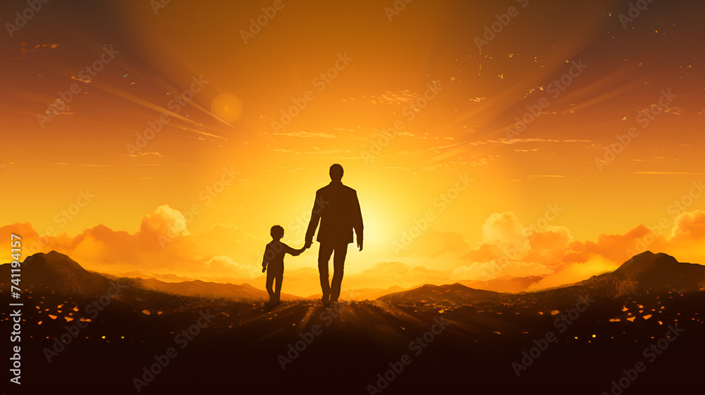 silhouette of a person standing on a mountain,sunset, silhouette, sky, sun, people, sunrise, family, couple, mountain, woman, love, beach, sea, nature, landscape, person, cloud, orange Generative AI  