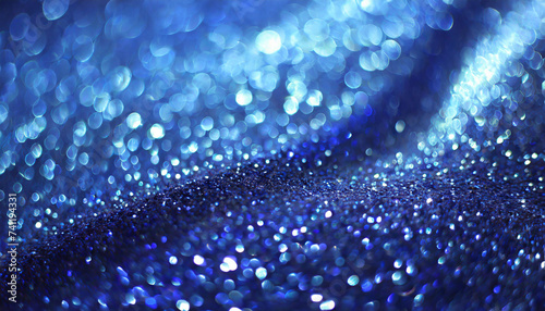 Unfocused royal blue sparkle background with sapphire glitter bokeh and crystal droplets