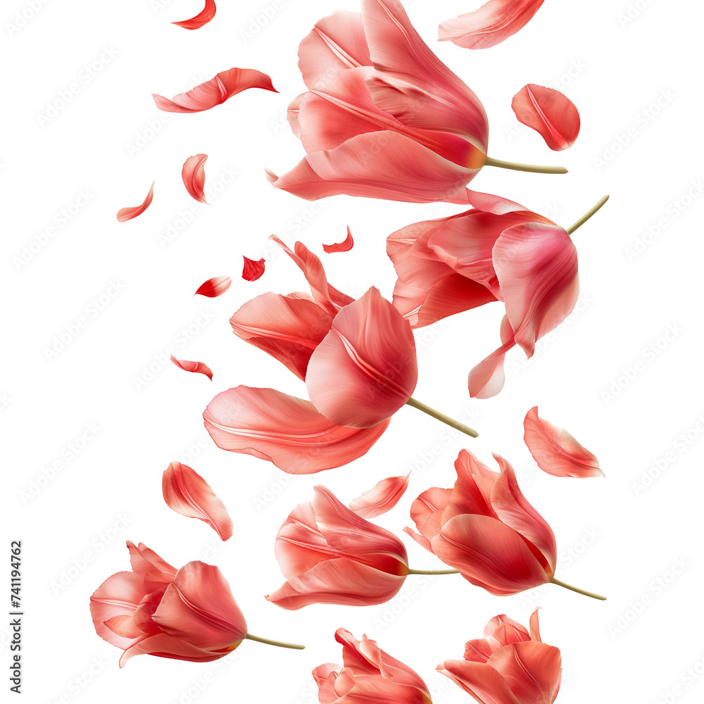 custom made wallpaper toronto digitalTulips bouquet with Tulips petal falling in air, Beautiful flower in nature concept, AI generated, PNG transparent