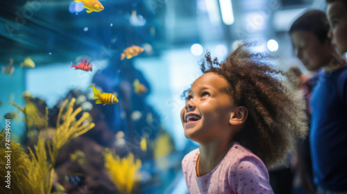 Family with kids in oceanarium photo