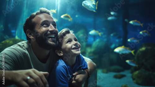 Family with kids in oceanarium photo