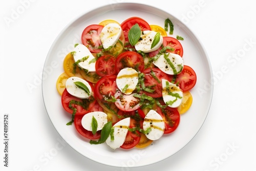 Fresh Caprese Salad Plate on White, Italian Caprese Salad with Basil, Vegetarian Caprese Salad Isolated, Fresh Caprese Salad on White Background, Classic Italian Caprese Salad,Caprese, Easy to cut out